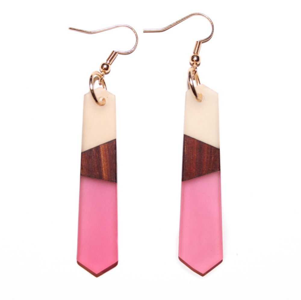 *2 for $15* Pink Wood Resin Drop Earrings